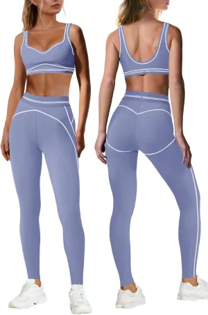 Nirovien Womens 2 Piece Workout Sets Gym Outfits Yoga Clothes Cropped Tank Tops and Activewear Leggings Set