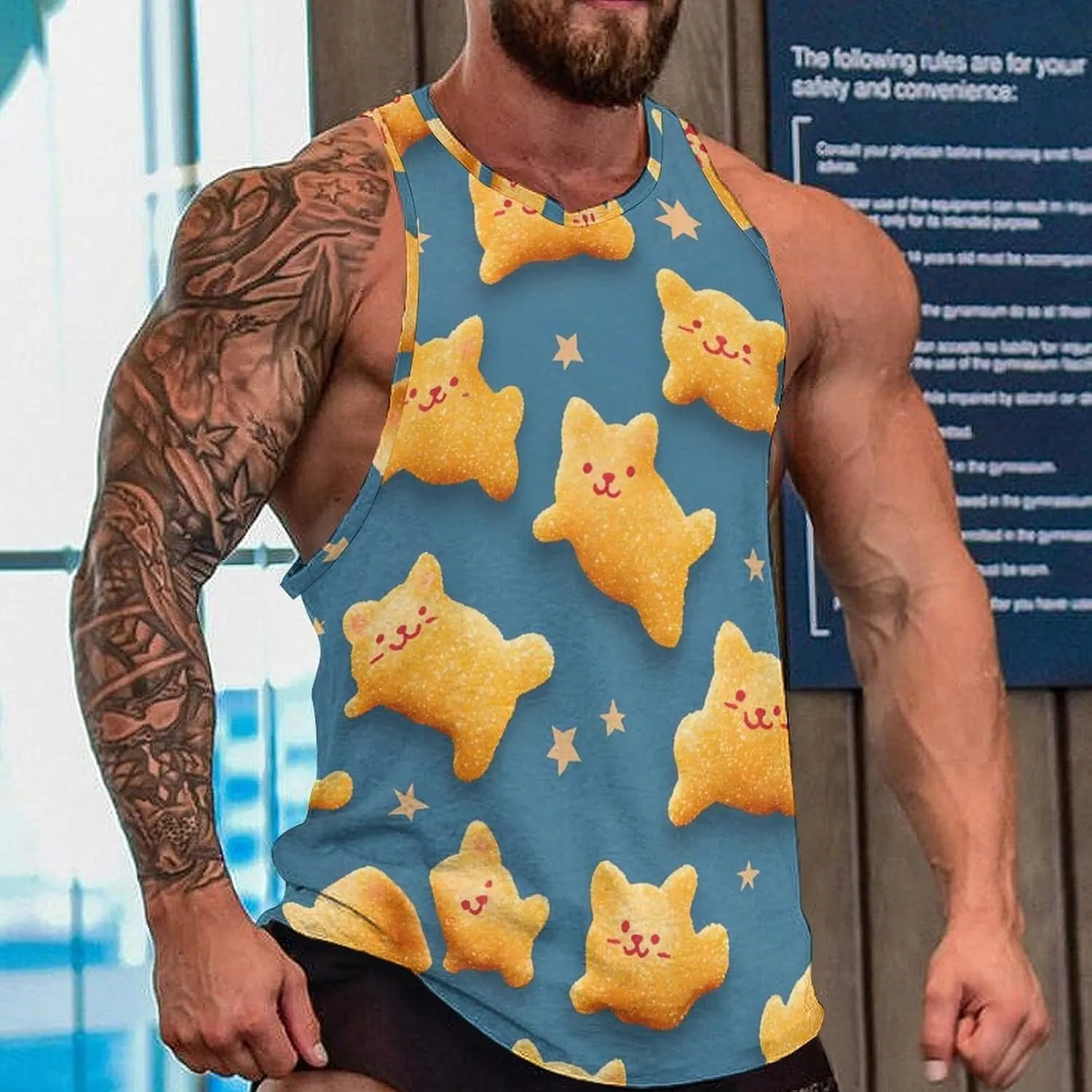 Nuggets Funny Cats Men's Activewear Tank Tops Gym Sleeveless Muscle T Shirts Workout Tees Vest
