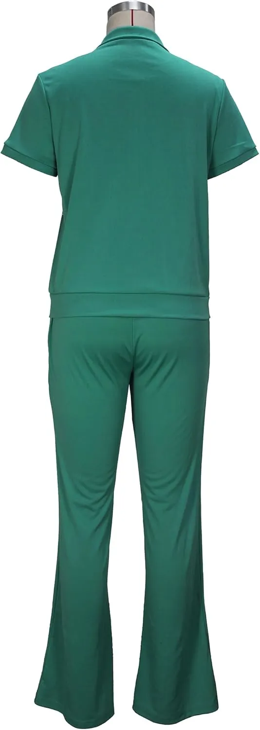 OCEANLUX Women's Lounge Tracksuit Set Two Piece Full Zip Up Short Sleeve Jacket & Drawstring pants Outfits
