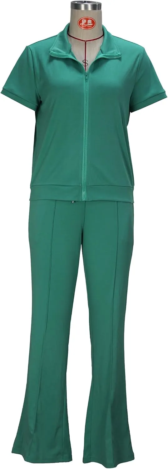 OCEANLUX Women's Lounge Tracksuit Set Two Piece Full Zip Up Short Sleeve Jacket & Drawstring pants Outfits