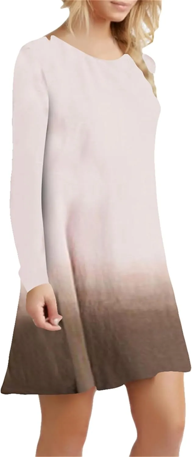 OMZIN Women's T Shirt Solid Color Dress Long Sleeve Crew Neck Dress Tunics Loose Dresses