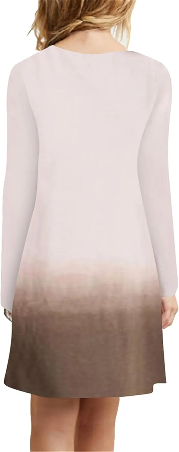 OMZIN Women's T Shirt Solid Color Dress Long Sleeve Crew Neck Dress Tunics Loose Dresses
