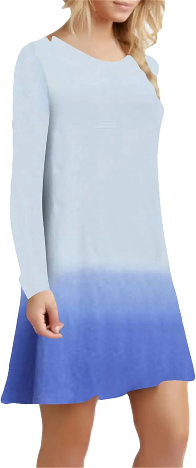 OMZIN Women's T Shirt Solid Color Dress Long Sleeve Crew Neck Dress Tunics Loose Dresses
