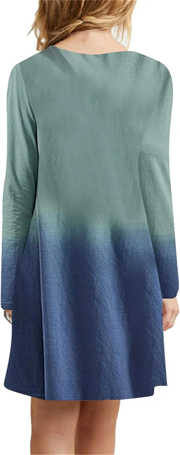 OMZIN Women's T Shirt Solid Color Dress Long Sleeve Crew Neck Dress Tunics Loose Dresses