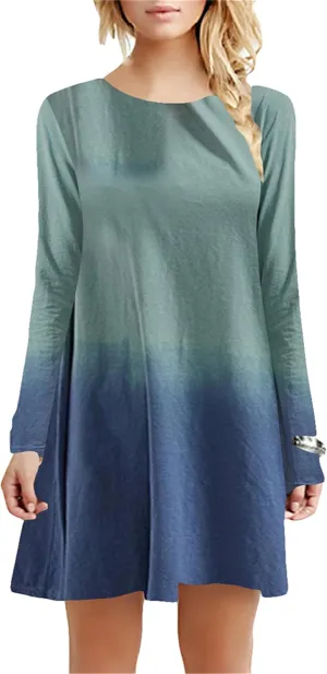 OMZIN Women's T Shirt Solid Color Dress Long Sleeve Crew Neck Dress Tunics Loose Dresses