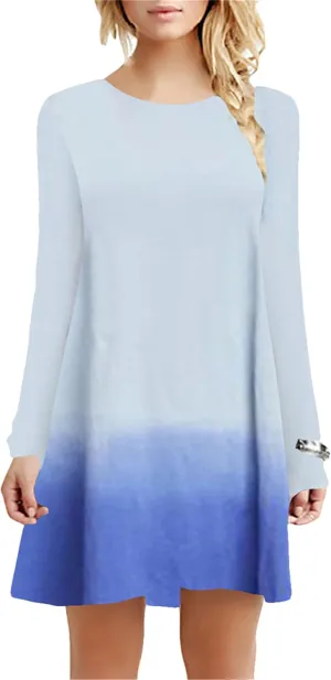OMZIN Women's T Shirt Solid Color Dress Long Sleeve Crew Neck Dress Tunics Loose Dresses