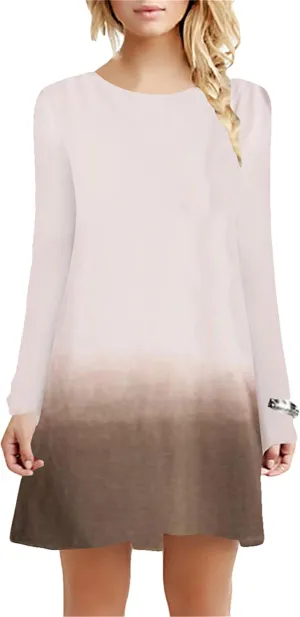OMZIN Women's T Shirt Solid Color Dress Long Sleeve Crew Neck Dress Tunics Loose Dresses