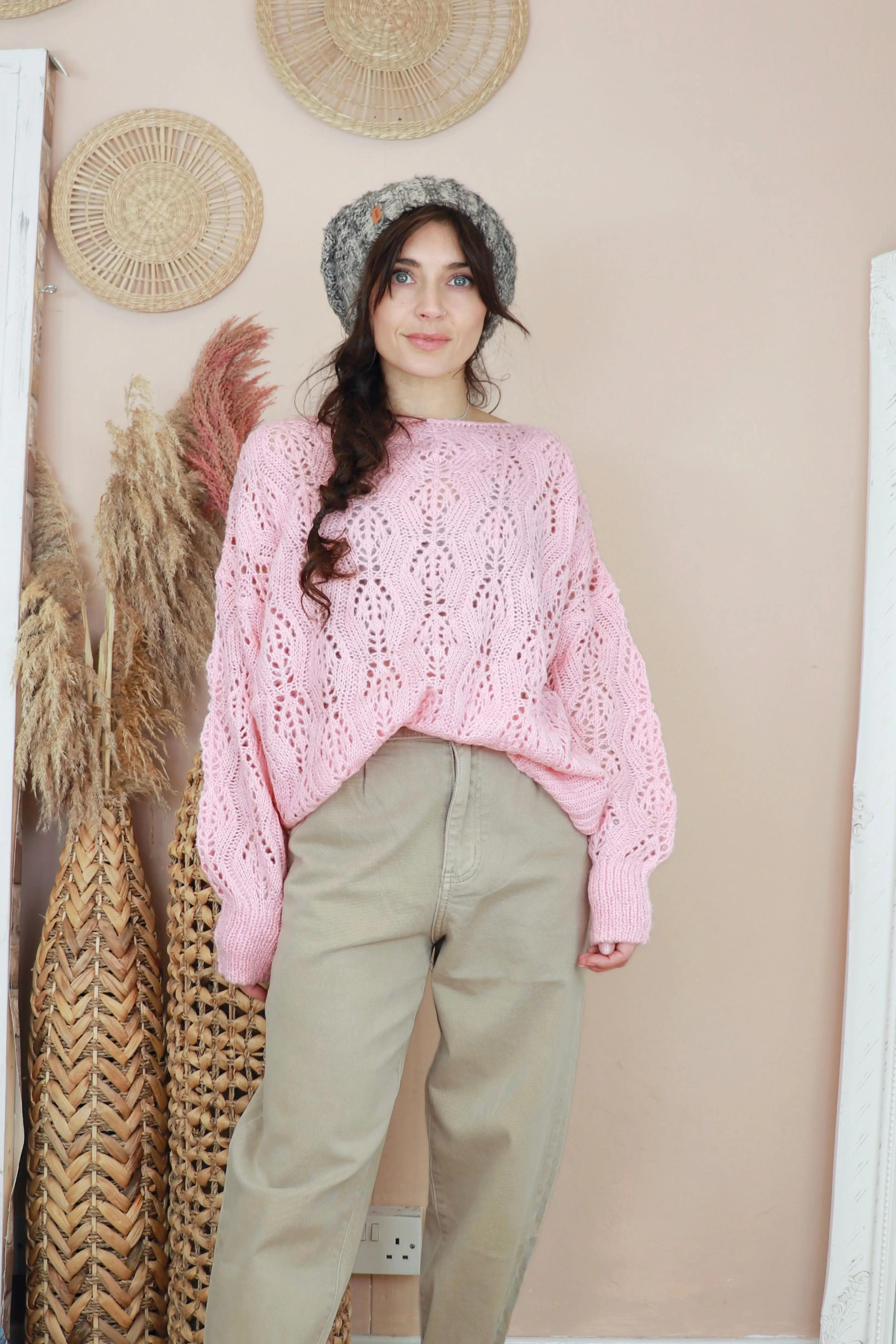 Open knit jumper (Light pink)