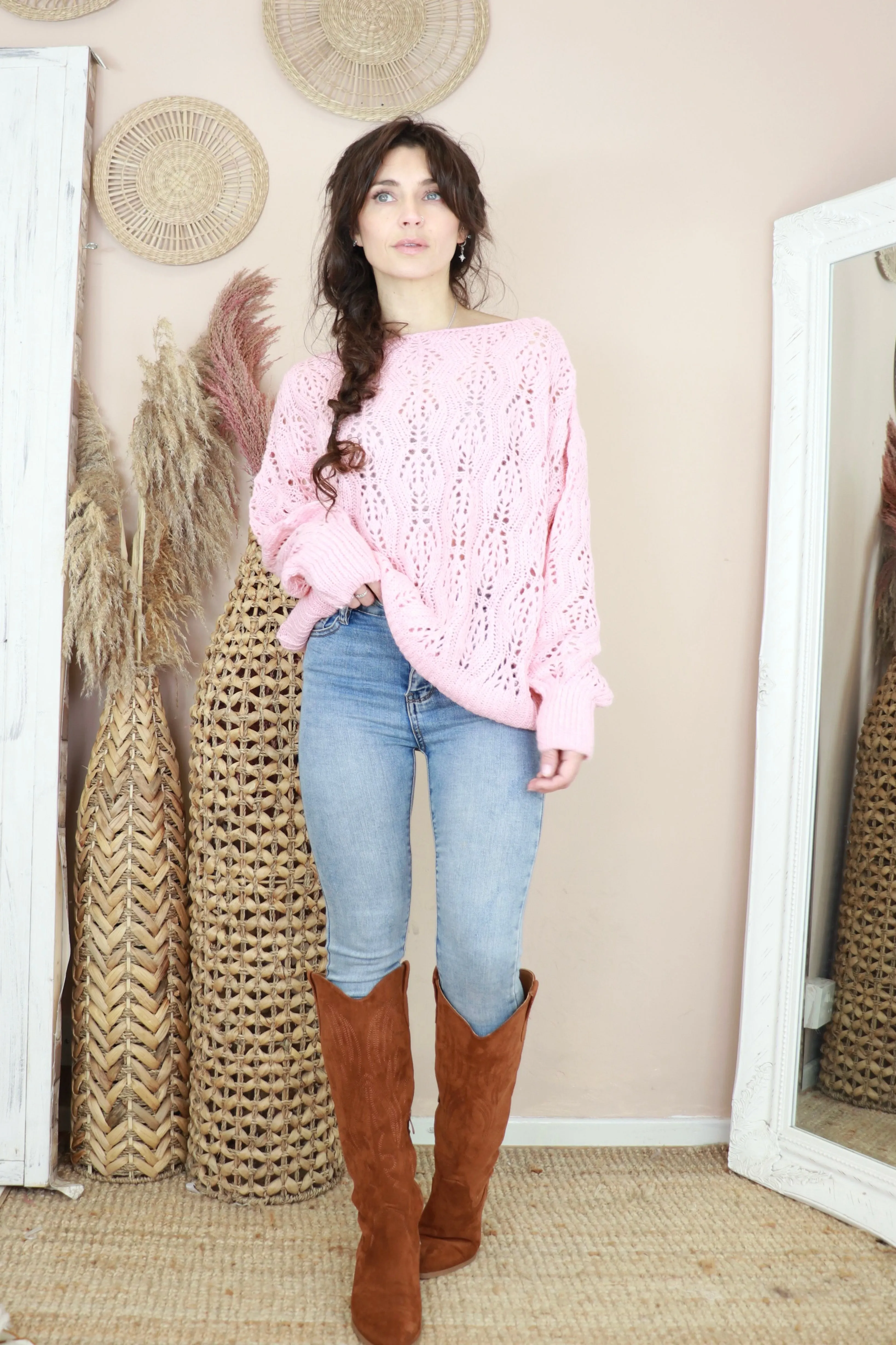 Open knit jumper (Light pink)