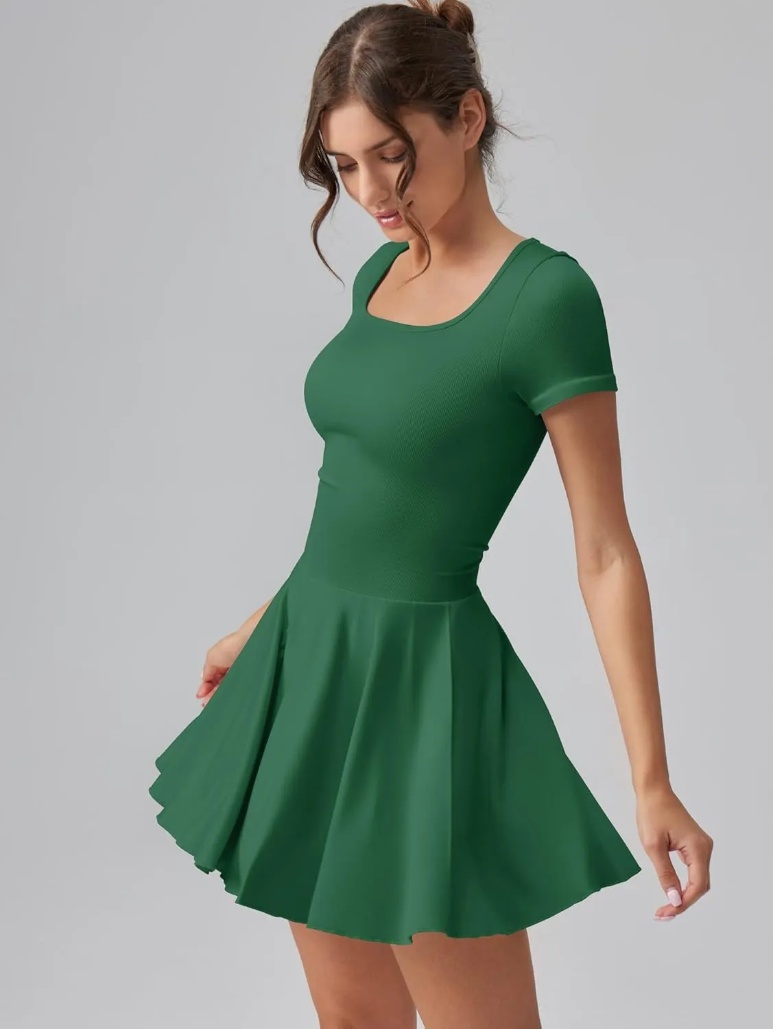 OQQ Women's Square Neck Ruffle Hem Mini Dress Summer Short Sleeve with Shorts Party Dresses