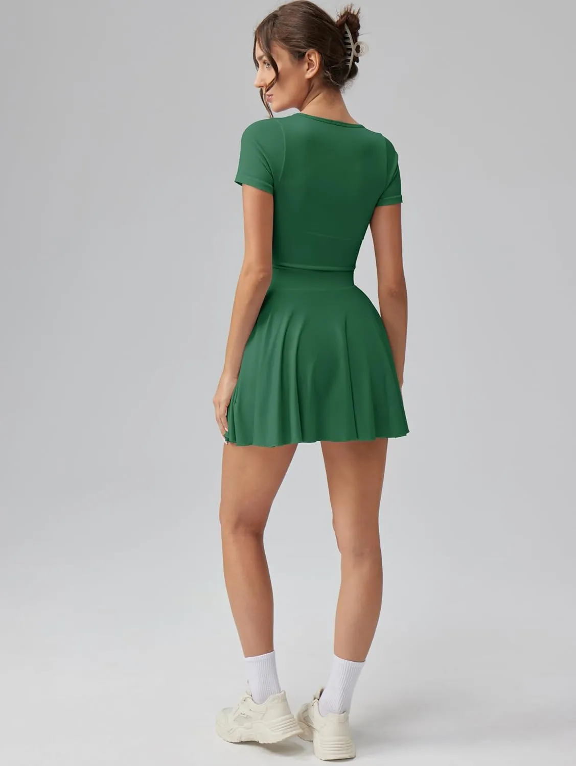 OQQ Women's Square Neck Ruffle Hem Mini Dress Summer Short Sleeve with Shorts Party Dresses