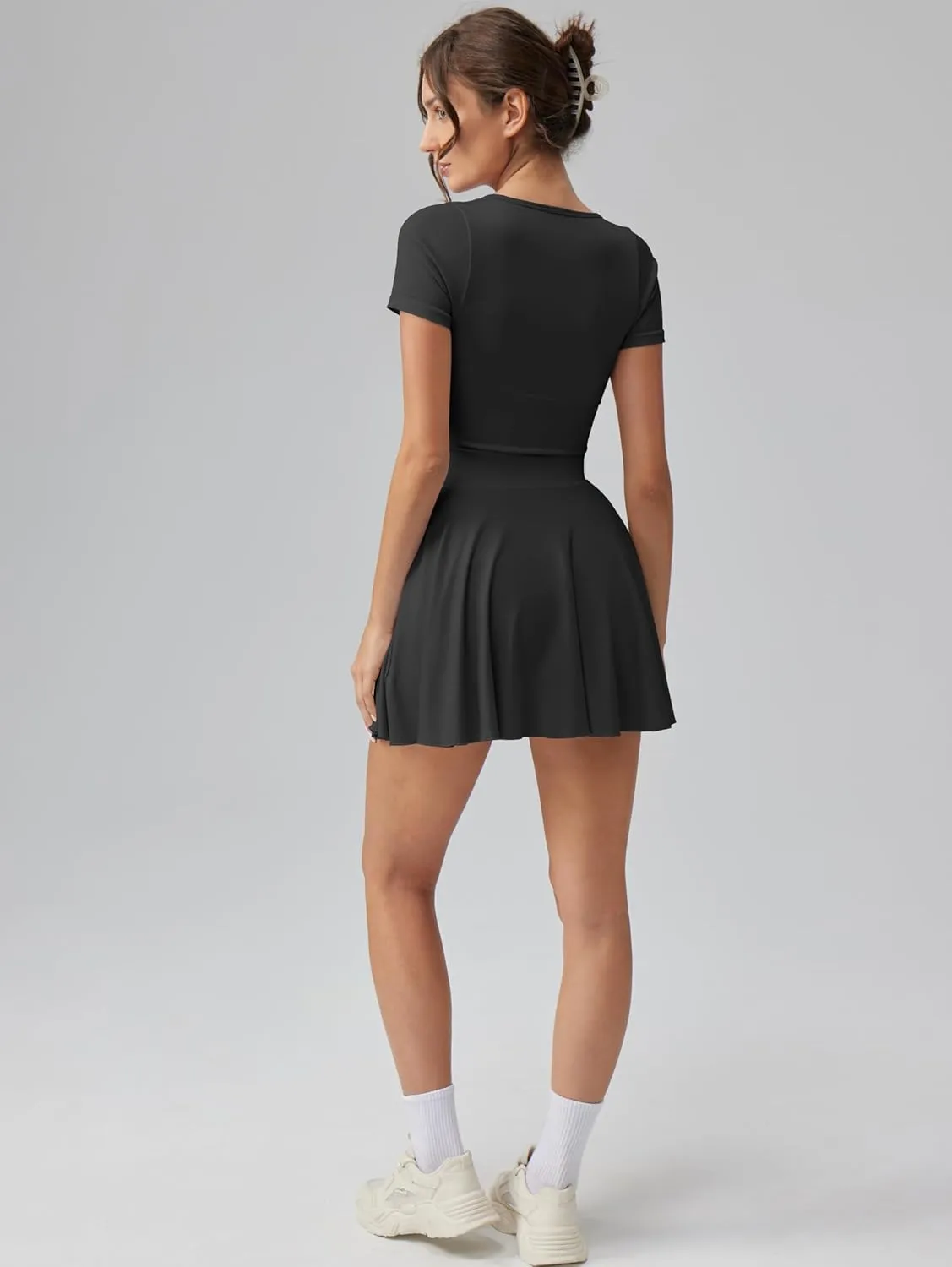 OQQ Women's Square Neck Ruffle Hem Mini Dress Summer Short Sleeve with Shorts Party Dresses