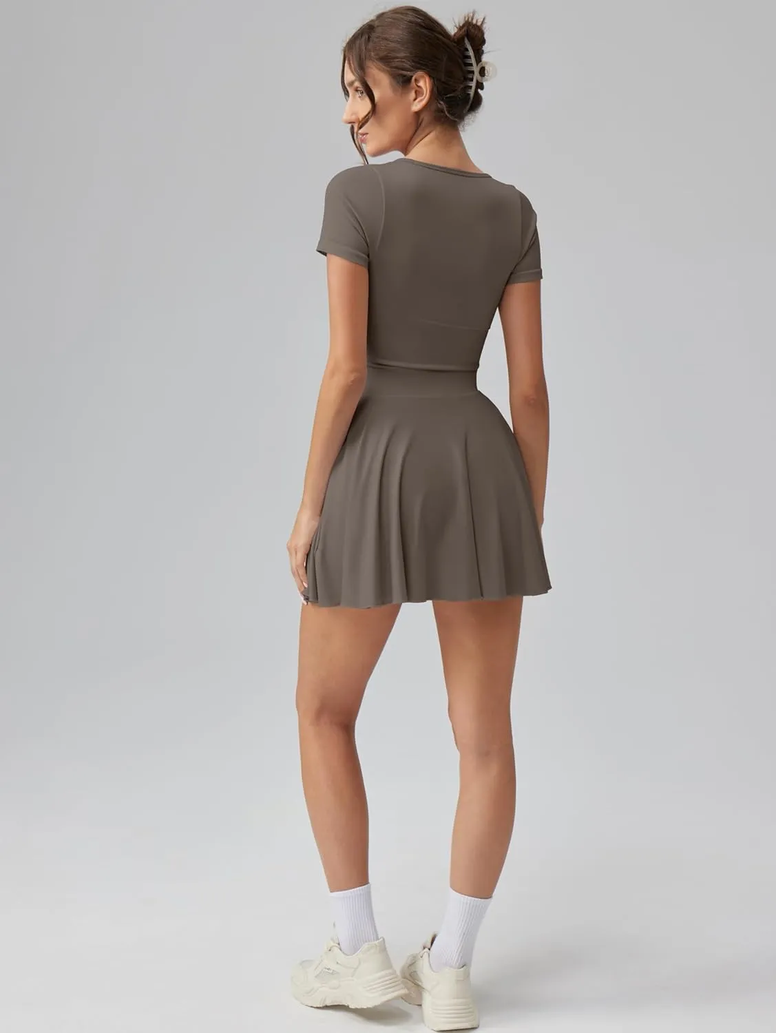 OQQ Women's Square Neck Ruffle Hem Mini Dress Summer Short Sleeve with Shorts Party Dresses