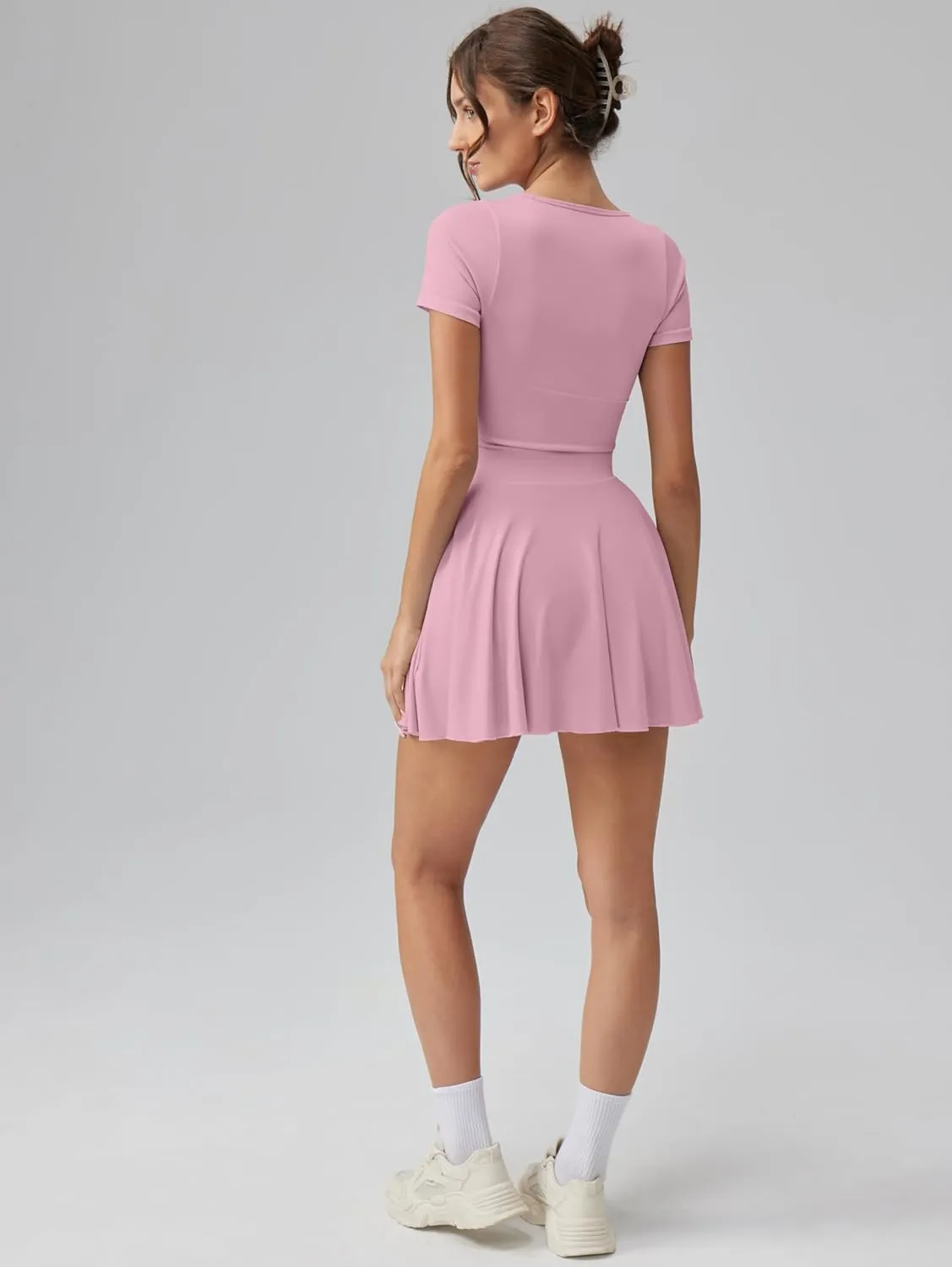 OQQ Women's Square Neck Ruffle Hem Mini Dress Summer Short Sleeve with Shorts Party Dresses