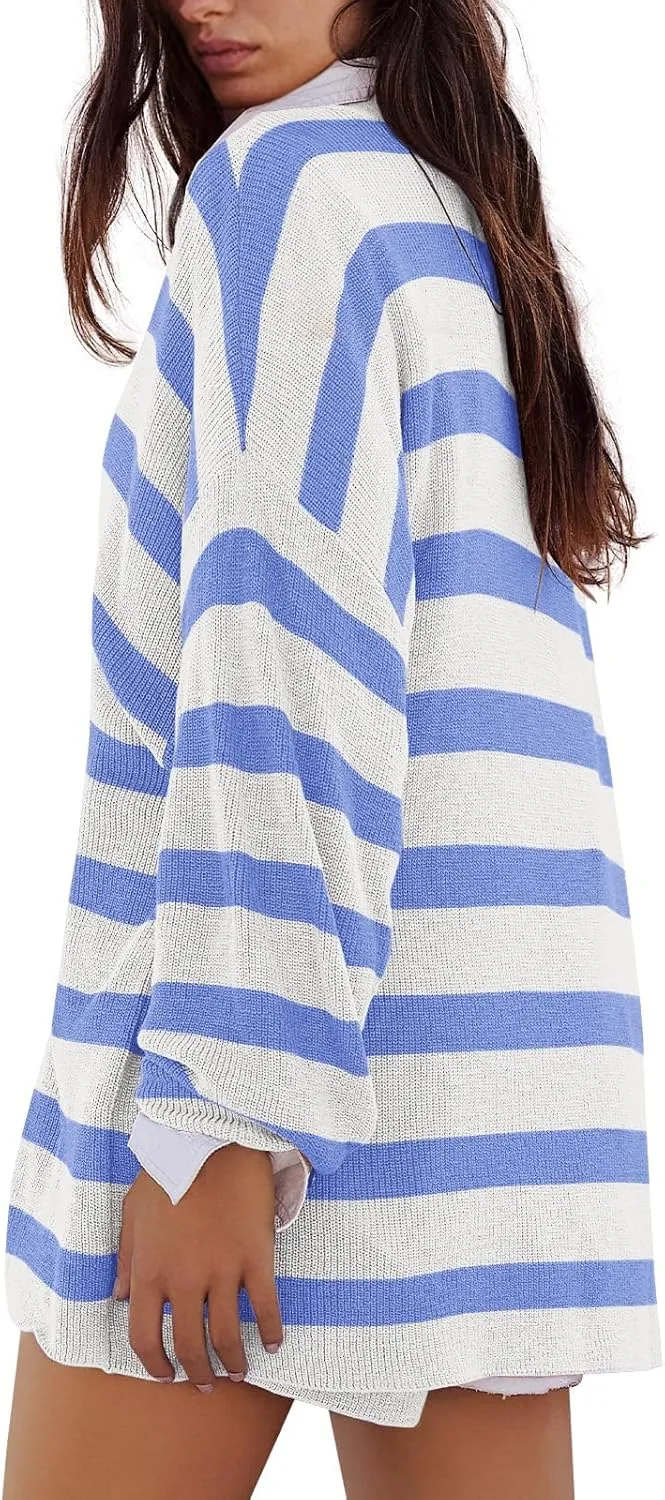 Panadila Womens Striped Sweater Set Oversized Lounge Sets Matching Pajamas Long Sleeve Sweater Top and Shorts