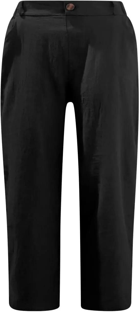 PANOEGSN Women High Waist Capri Pants Summer Casual Knee Length Trousers Hiking Cropped Joggers Comfy Soft Solid Biking Pants