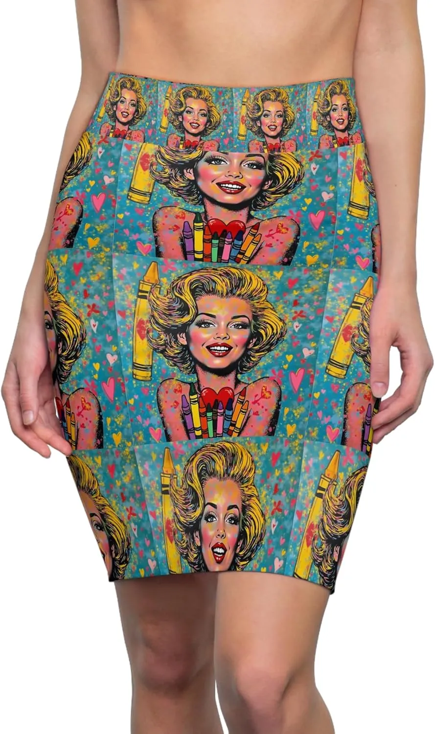 Pop Art Pencil Skirt, Retro Fashion, Summer Style, Gift for Her, Party Outfit