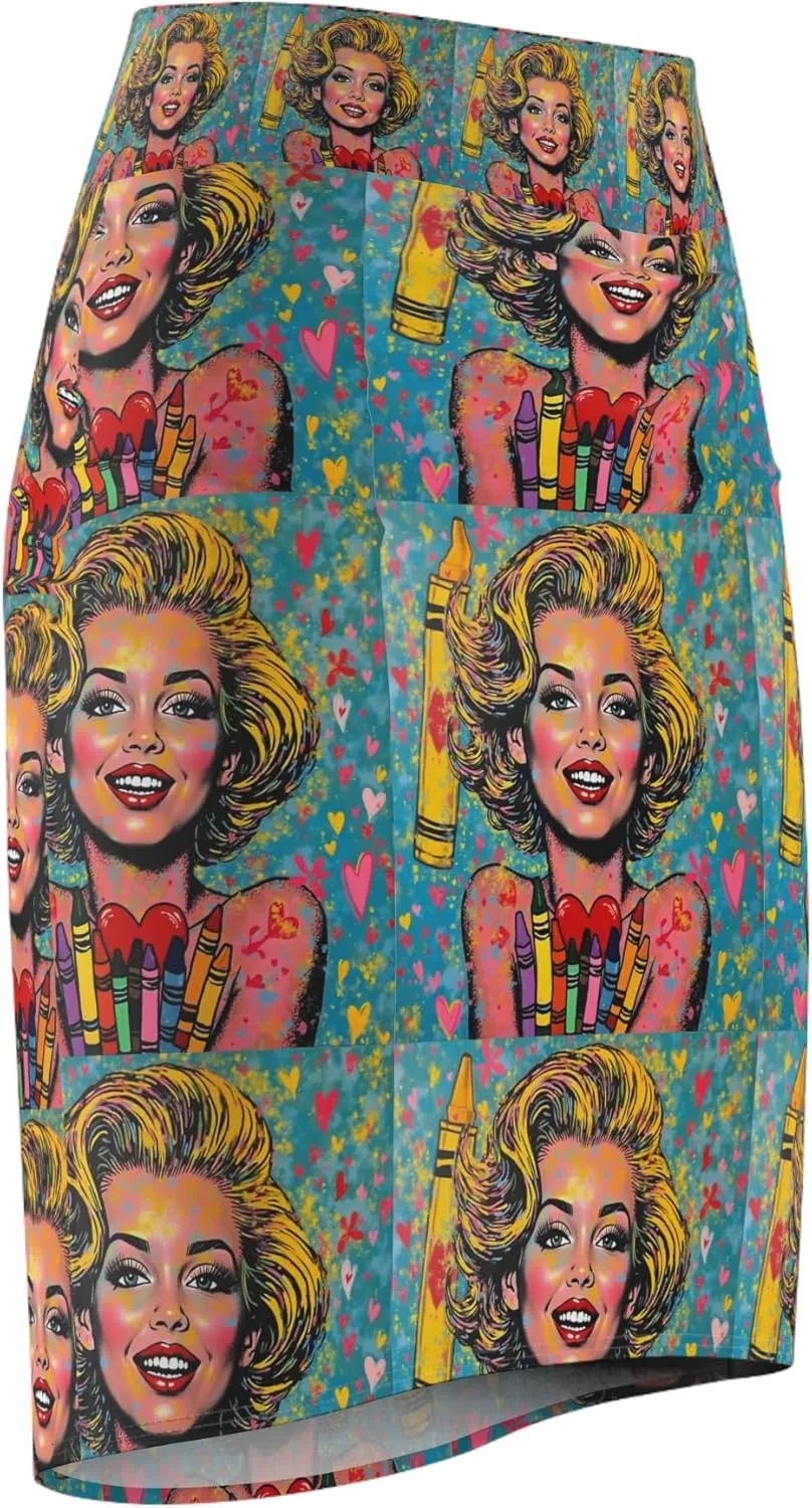 Pop Art Pencil Skirt, Retro Fashion, Summer Style, Gift for Her, Party Outfit