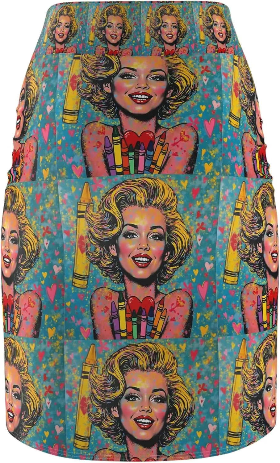 Pop Art Pencil Skirt, Retro Fashion, Summer Style, Gift for Her, Party Outfit