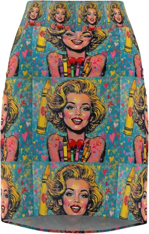 Pop Art Pencil Skirt, Retro Fashion, Summer Style, Gift for Her, Party Outfit