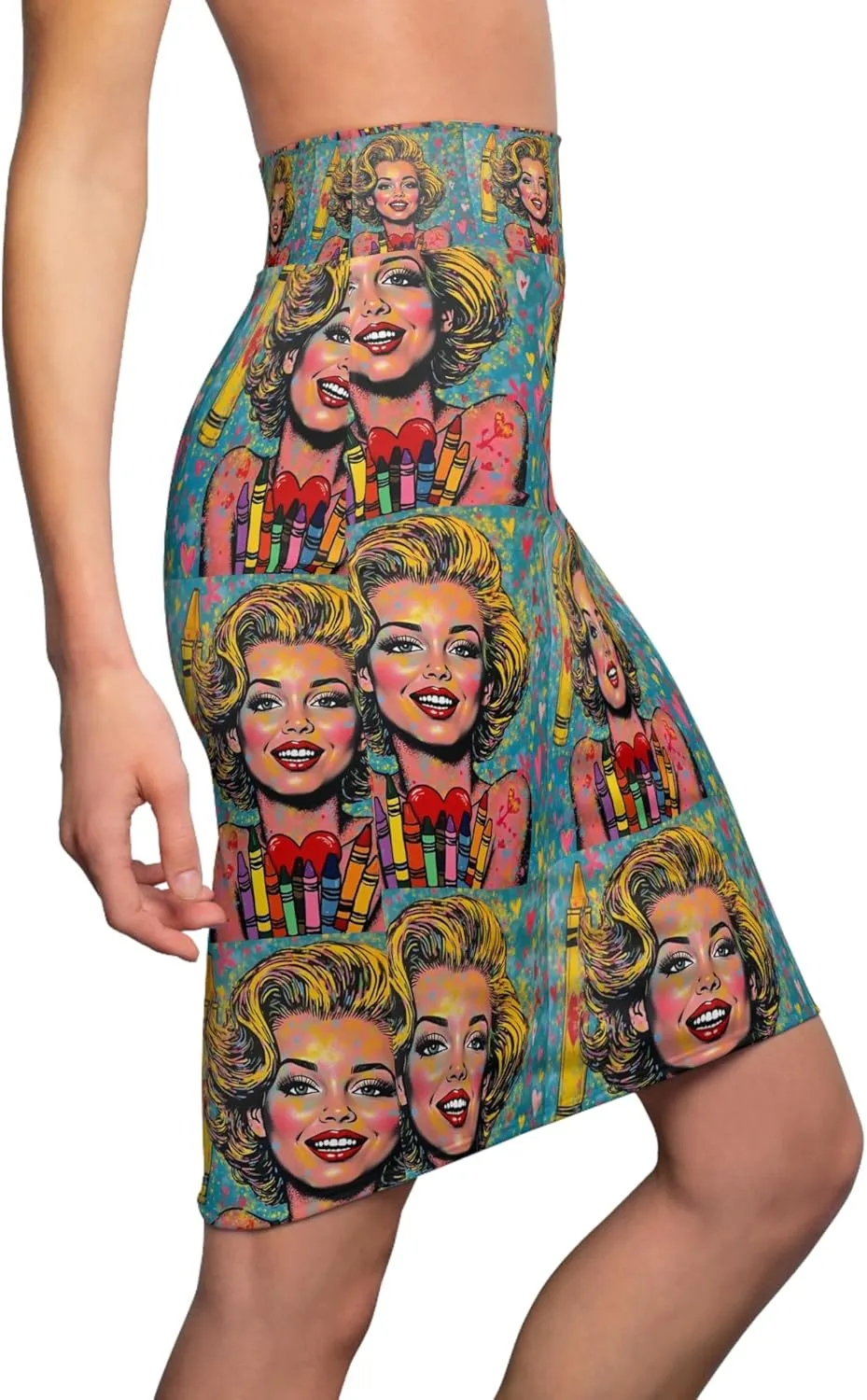 Pop Art Pencil Skirt, Retro Fashion, Summer Style, Gift for Her, Party Outfit