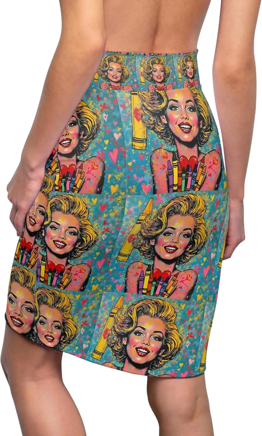 Pop Art Pencil Skirt, Retro Fashion, Summer Style, Gift for Her, Party Outfit