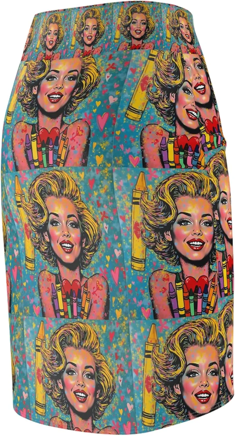 Pop Art Pencil Skirt, Retro Fashion, Summer Style, Gift for Her, Party Outfit