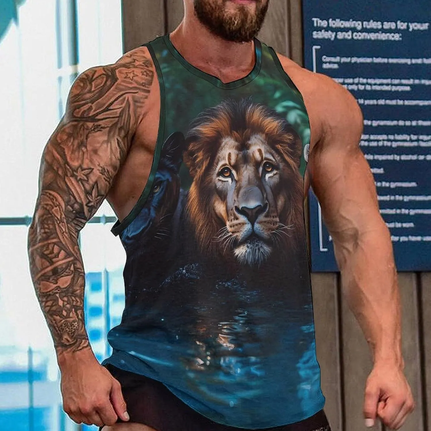 Powerful Big Cats Men's Activewear Tank Tops Gym Sleeveless Muscle T Shirts Workout Tees Vest