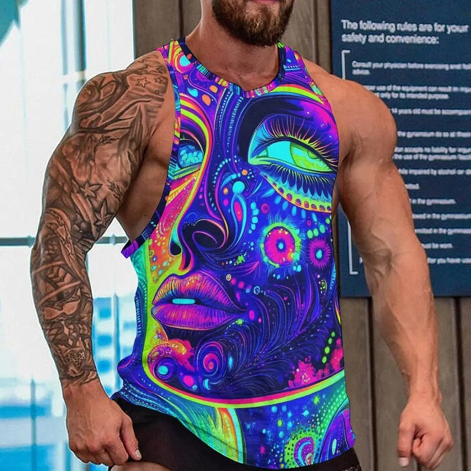 Psychedelic Woman Men's Activewear Tank Tops Gym Sleeveless Muscle T Shirts Workout Tees Vest