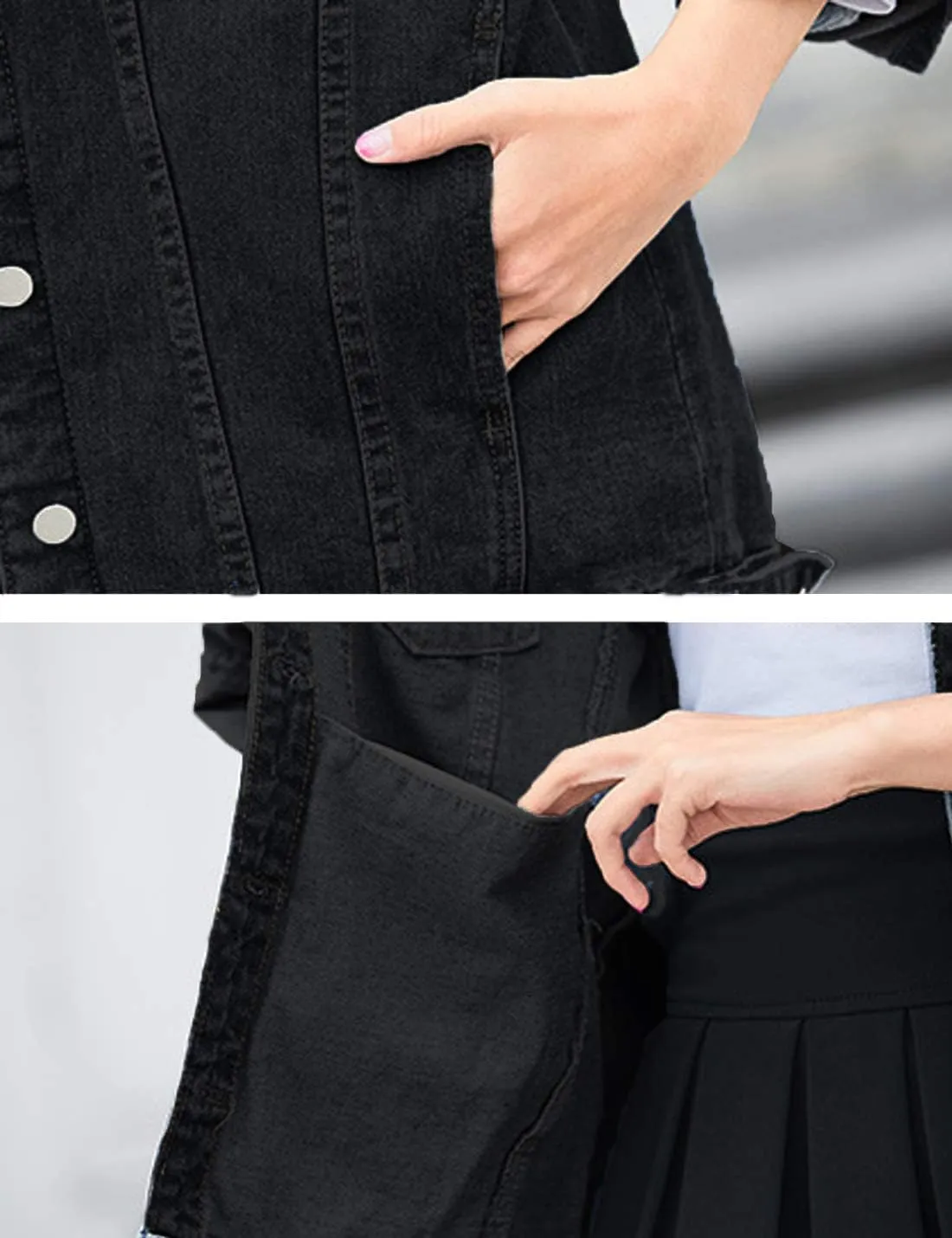 PUWEI Women's Oversized Denim Jacket Distressed Lapel Button Up Long Sleeve Jean Jacket with Pockets
