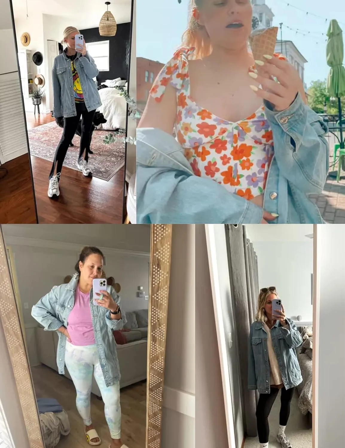 PUWEI Women's Oversized Denim Jacket Distressed Lapel Button Up Long Sleeve Jean Jacket with Pockets