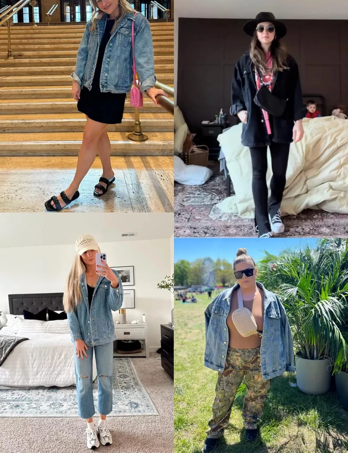 PUWEI Women's Oversized Denim Jacket Distressed Lapel Button Up Long Sleeve Jean Jacket with Pockets