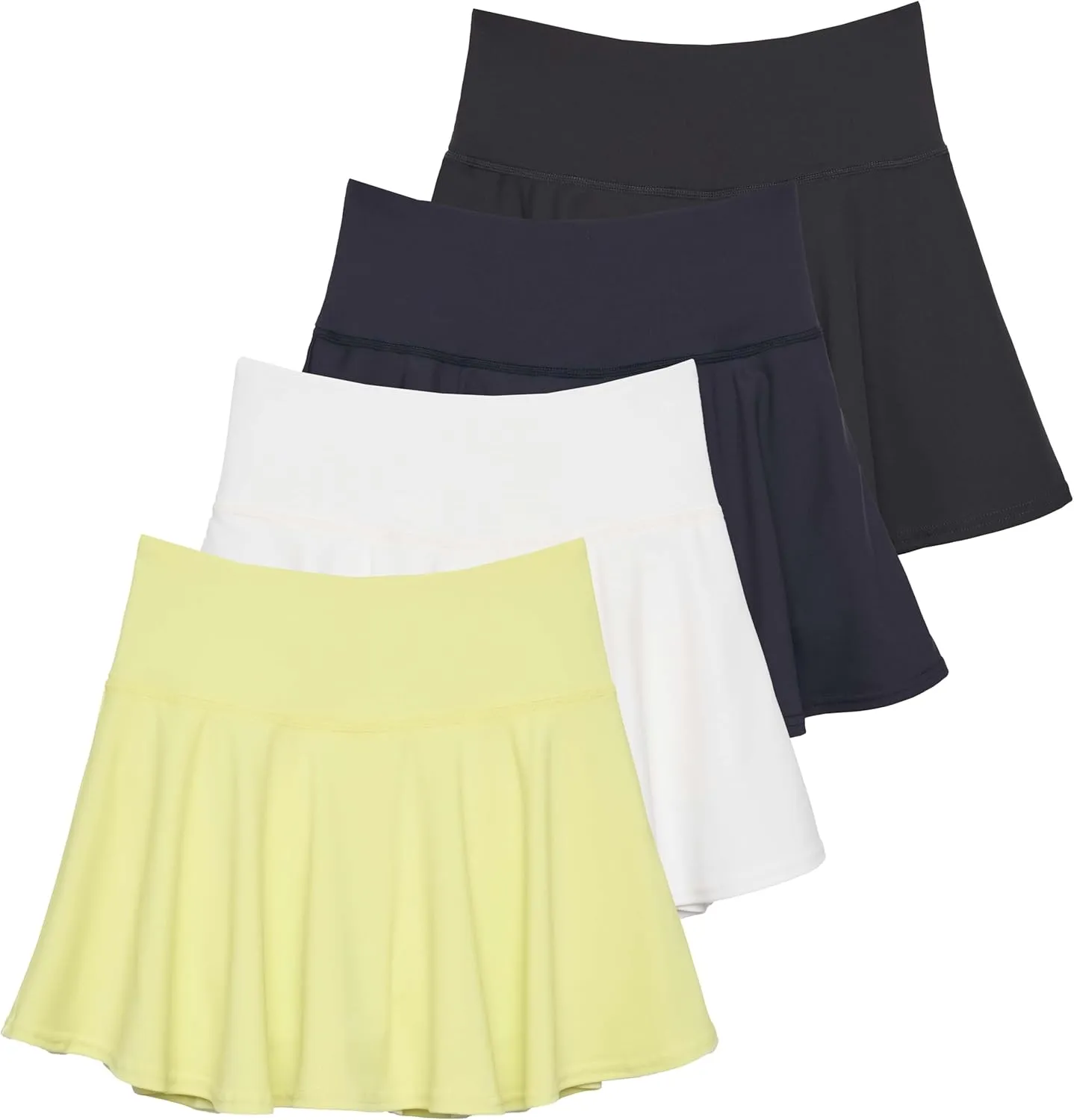 Real Essentials 4 Pack: Women's High Waisted Tennis Skirts Skater Skort Tummy Control Golf Shorts Pockets (Available in Plus)