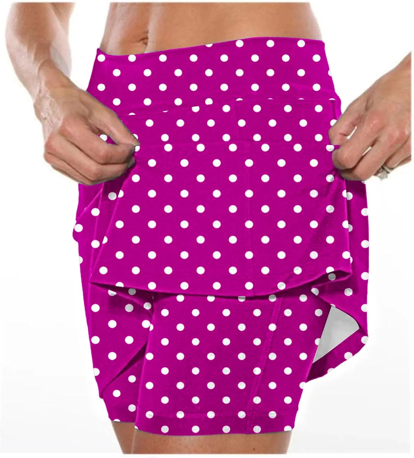 Red Polka Dot Skirt Elastic Yoga Culottes for Women Polka Dot Tiered High Wasited Skirts Tennis Shorts with Pockets