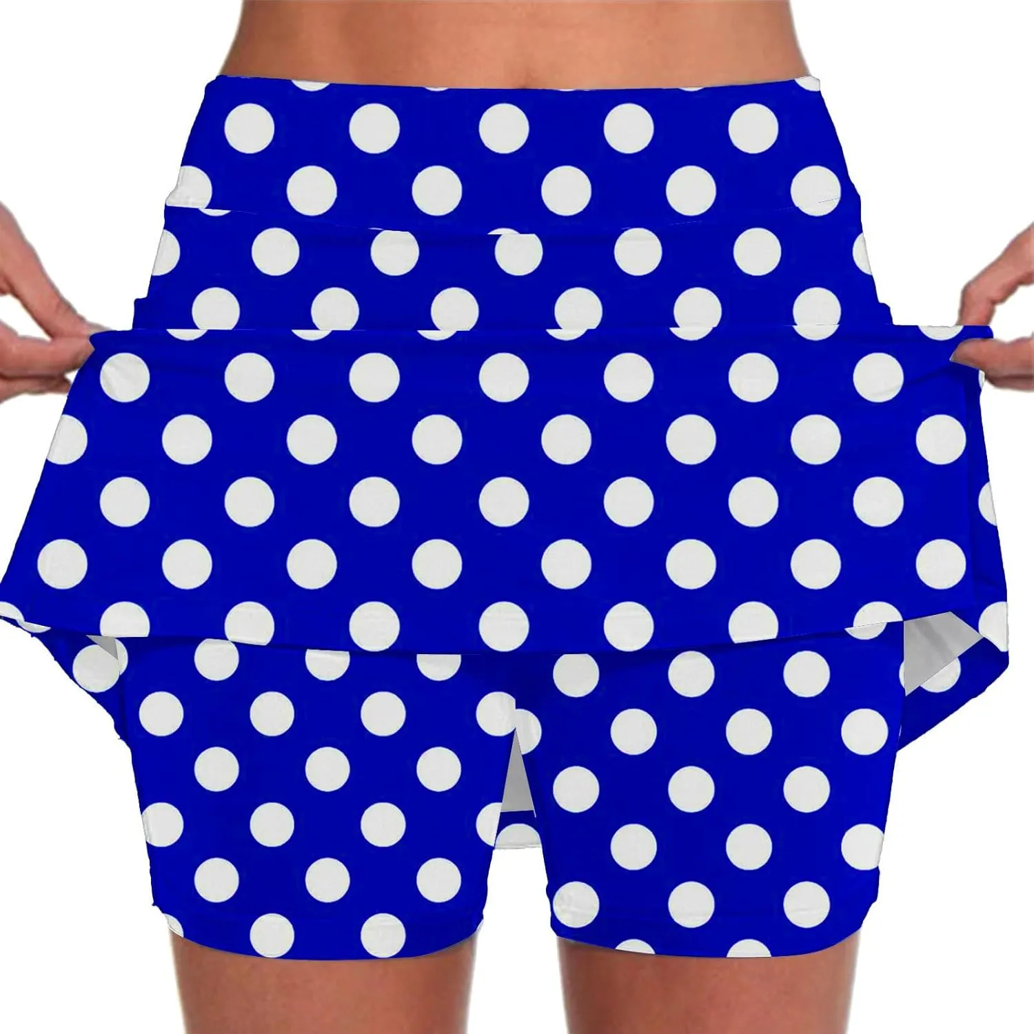 Red Polka Dot Skirt Elastic Yoga Culottes for Women Polka Dot Tiered High Wasited Skirts Tennis Shorts with Pockets