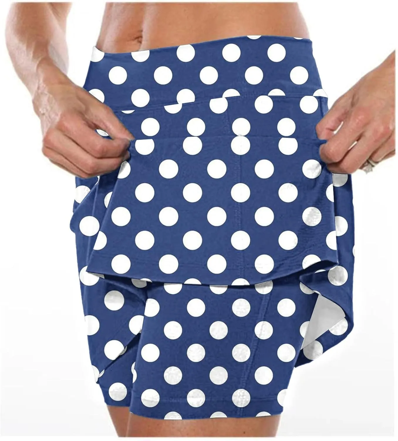Red Polka Dot Skirt Elastic Yoga Culottes for Women Polka Dot Tiered High Wasited Skirts Tennis Shorts with Pockets