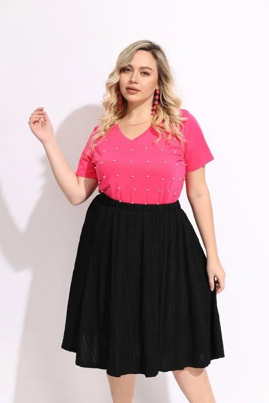 RITERA Plus Size Pleated Skirts for Women A Line Skirt High Elasitc Midi Swing Skirts
