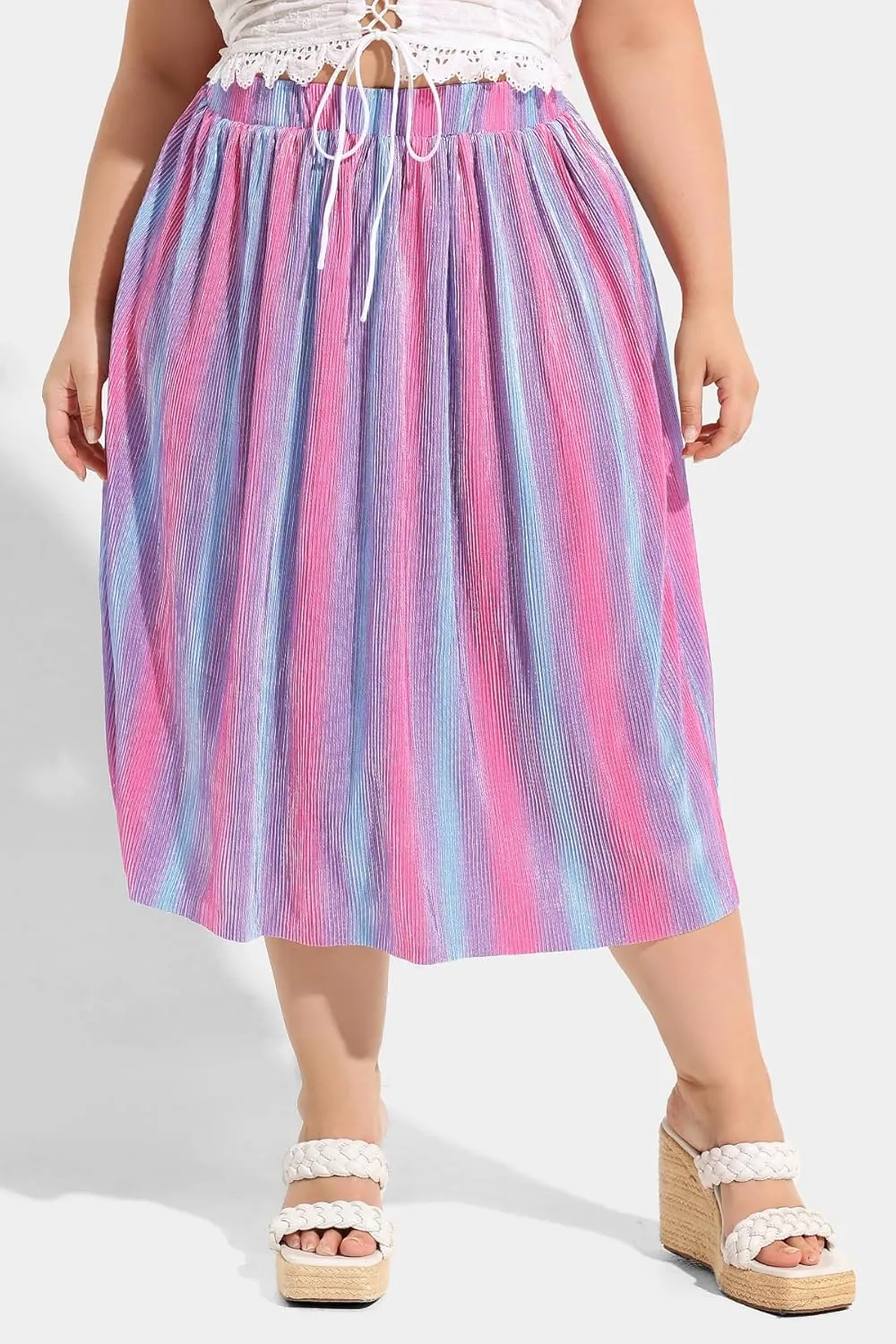RITERA Plus Size Pleated Skirts for Women A Line Skirt High Elasitc Midi Swing Skirts