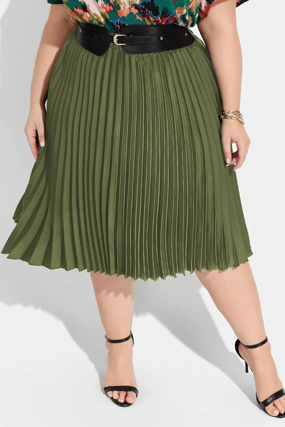 RITERA Plus Size Pleated Skirts for Women A Line Skirt High Elasitc Midi Swing Skirts