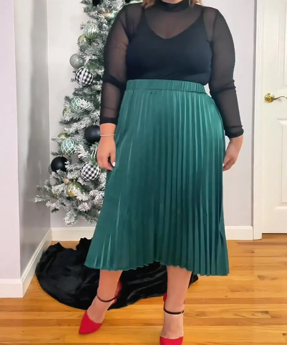 RITERA Plus Size Pleated Skirts for Women A Line Skirt High Elasitc Midi Swing Skirts