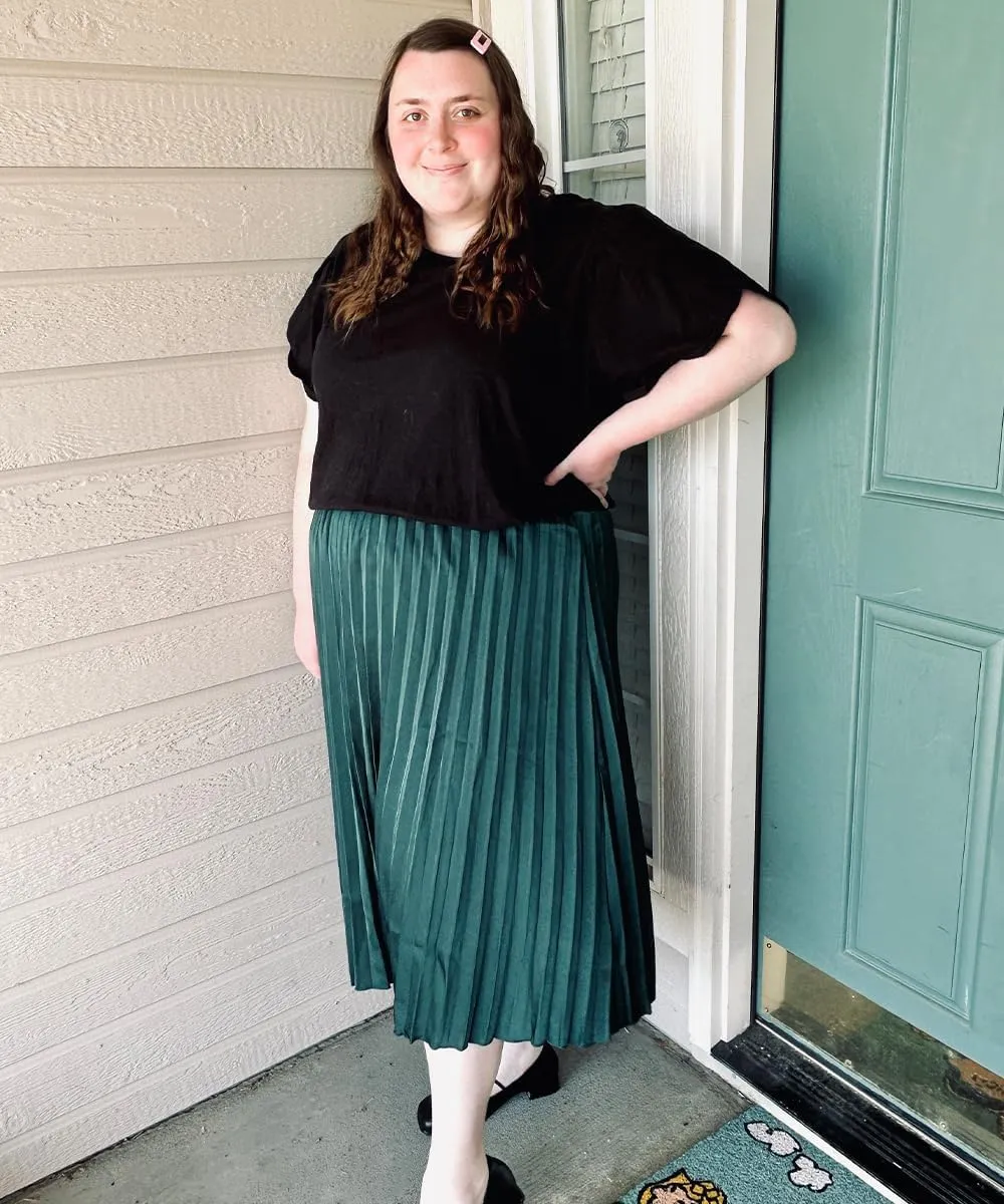 RITERA Plus Size Pleated Skirts for Women A Line Skirt High Elasitc Midi Swing Skirts