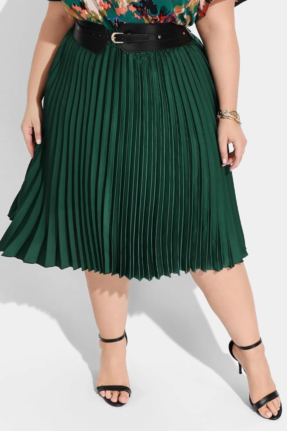 RITERA Plus Size Pleated Skirts for Women A Line Skirt High Elasitc Midi Swing Skirts