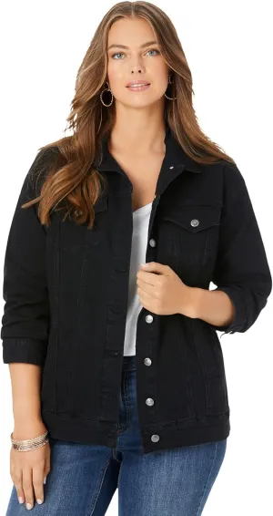 Roaman's Women's Plus Size Boyfriend Stretch Denim Jacket