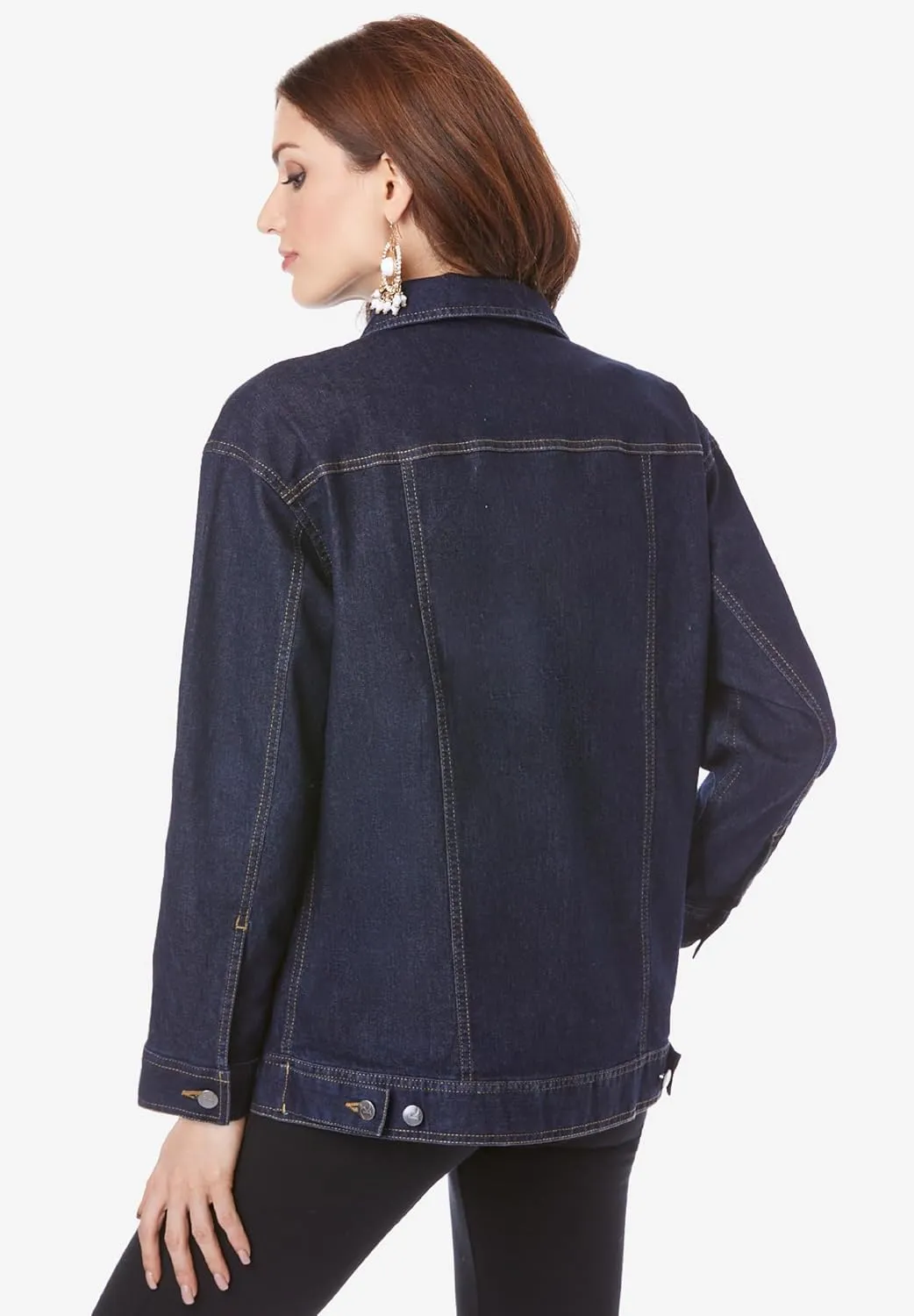 Roaman's Women's Plus Size Boyfriend Stretch Denim Jacket