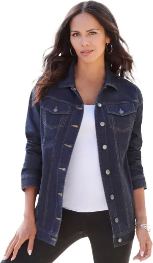 Roaman's Women's Plus Size Boyfriend Stretch Denim Jacket