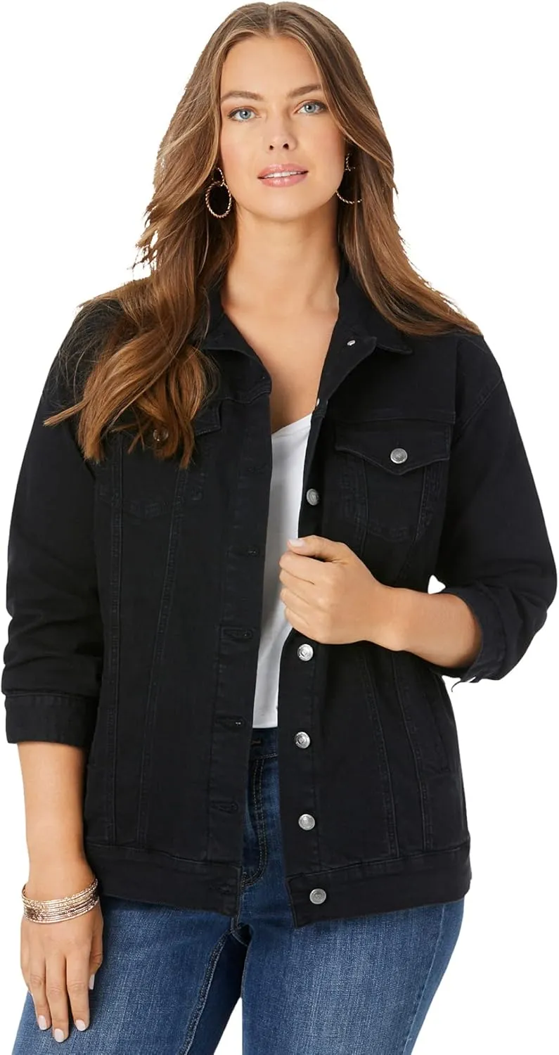 Roaman's Women's Plus Size Boyfriend Stretch Denim Jacket