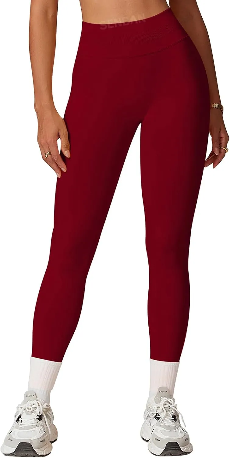 SENBAN Women's High Waisted Leggings Seamless Workout Gym Yoga Pants Tummy Control Smile Contour Activewear Tights