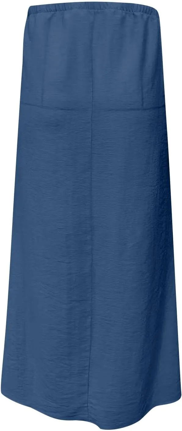 Skirt for Women Maxi Length Skorts Linen Slim Tunics Elastic Waist Basic Drawstring Casual Skort Women 2025 Y2K