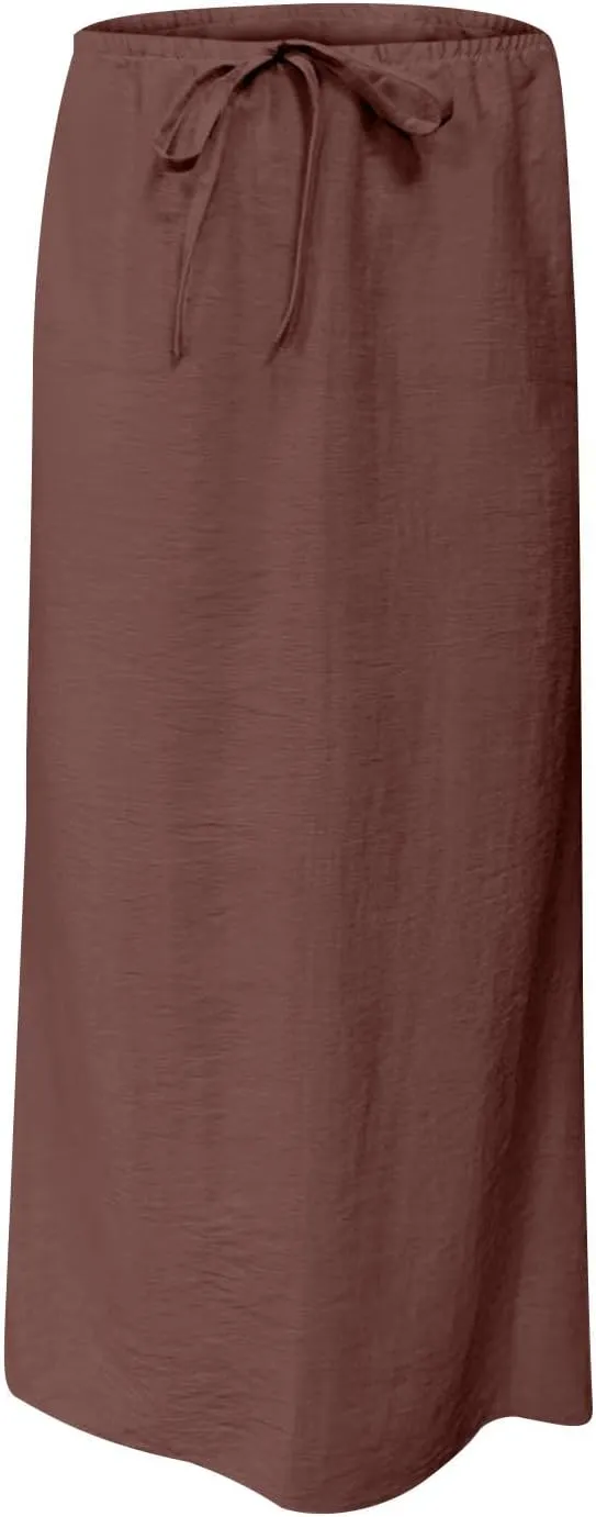Skirt for Women Maxi Length Skorts Linen Slim Tunics Elastic Waist Basic Drawstring Casual Skort Women 2025 Y2K