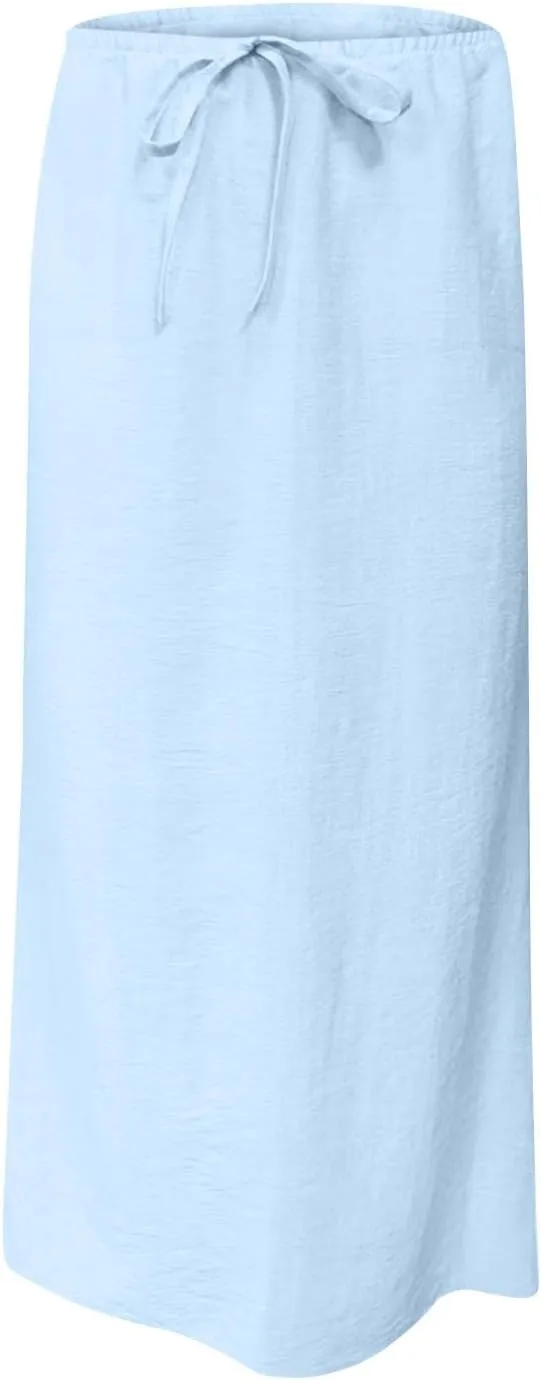 Skirt for Women Maxi Length Skorts Linen Slim Tunics Elastic Waist Basic Drawstring Casual Skort Women 2025 Y2K